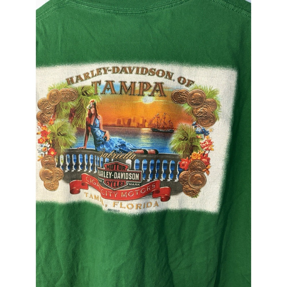 HARLEY DAVIDSON Men's T Shirt Cigar City Motors Tampa FL Green Size XL